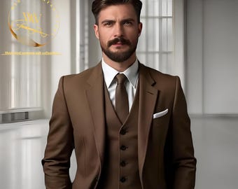 ブラウンの3ピーススーツ：メンズウェディングタキシード、オーダー