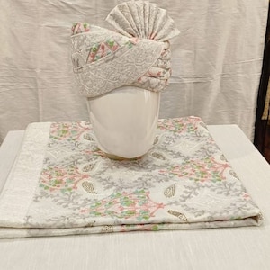 Grey Wedding Turban & Shawl Set: Indian Groom Safa
