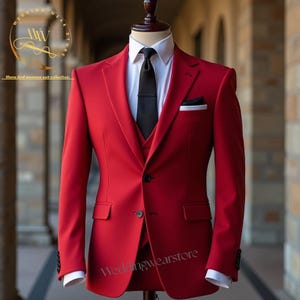 Costume homme 3 pièces rouge : costumes slim fit