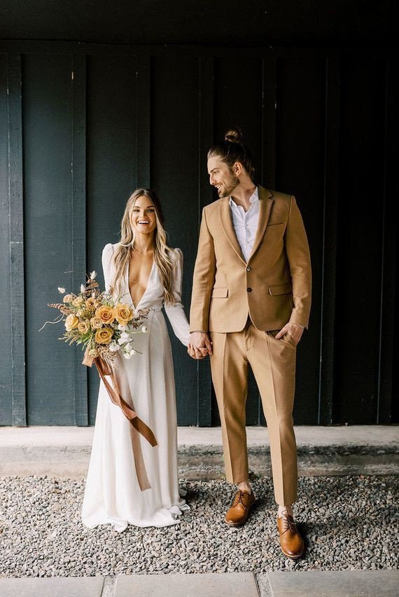 Men's Golden 2 Piece Suit: Slim Fit Bespoke Attire Groom Wear Attire