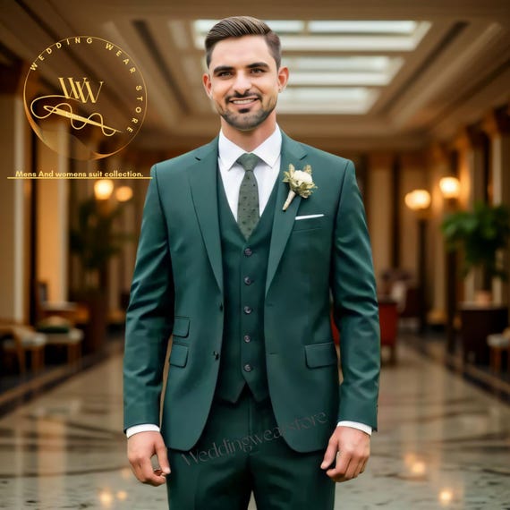 green emerald velvet dress Green Red Blue Yellow Men's Tailored 3 Pieces Solid Colored Fit Single  Breasted Two-buttons Wedding Suits