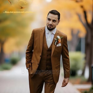 Rust Brown 3-Piece Suit:  Party Wear Suit, Official Men Suits,Prom Bespoke Suits,