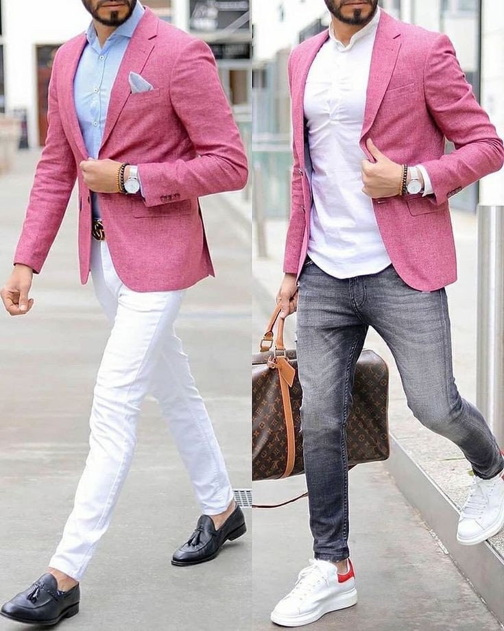 Pink blazer outfit mens discount
