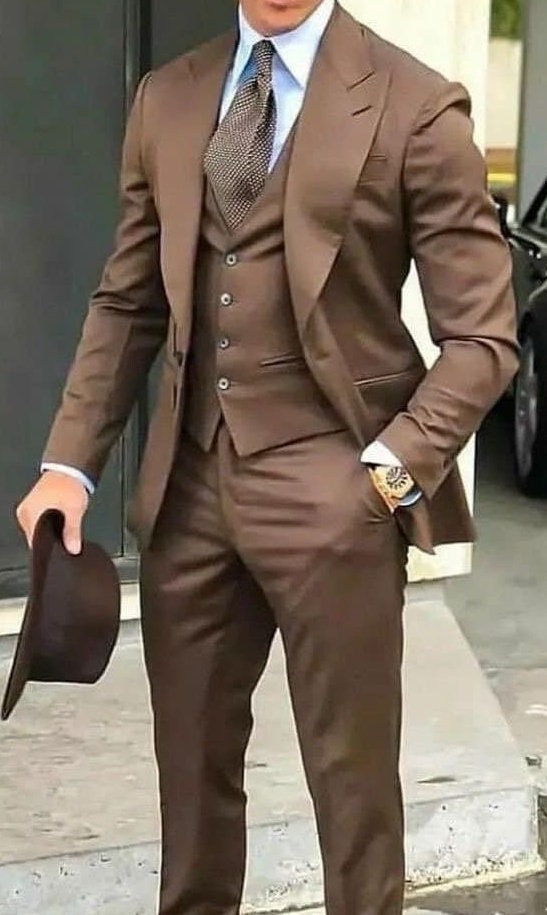 Trajes Para Hombre Traje Cafe Camisa Azul Traje Marrón Oscuro México