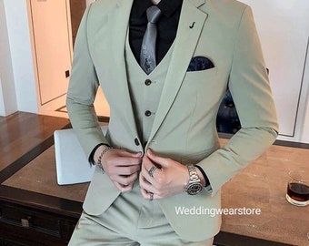 Abito da uomo verde chiaro a 3 pezzi: abito da sposo e testimone di nozze, abbigliamento su misura