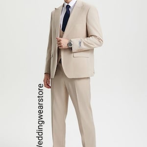 Wedding wear Men&#39;s suit,100% Linen 3 piece suit, party wear  suit, groom stylish, premium men suit, groom wear suit, Beige colour Suits