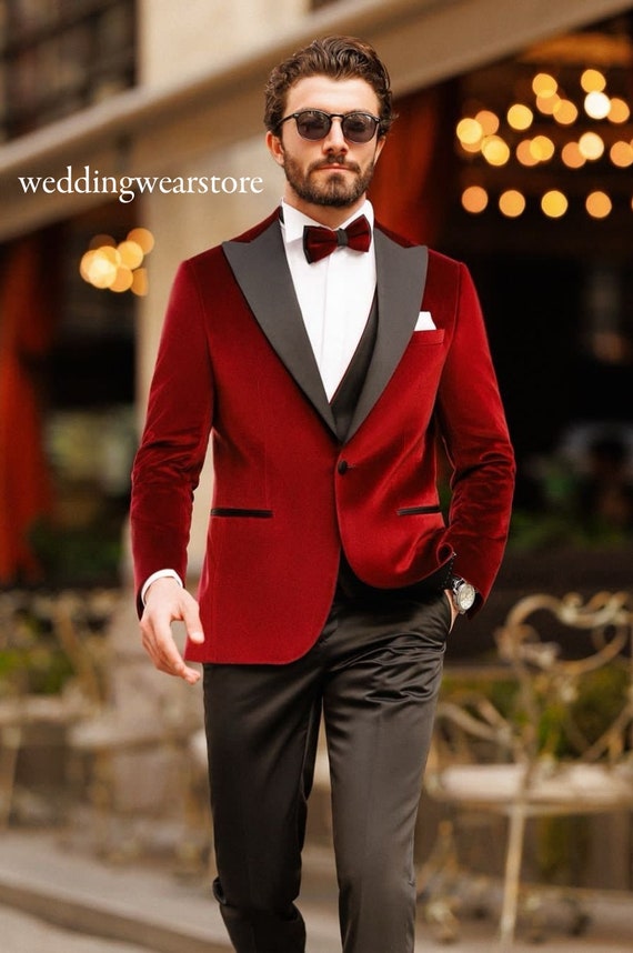 strapless open back dress Prom 2026 Wedding Tuxedo Dinner Jacket Burgundy and Black Trim 34 Short or Extra Small main image 0