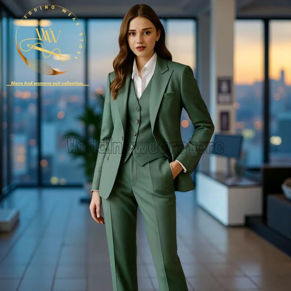 Women's Green 3 Piece Suit: Custom Tailored Office Attire Official Suits