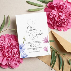 Modèle d'invitation de mariage floral élégant - Invitation imprimable et modifiable - Téléchargement instantané - Invitation numérique Canva