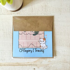 May include: A blue card with a grid pattern and a cartoon cat. The card has the text "CATegory I Tracing" on it.