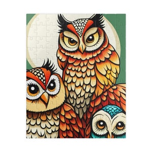 Trio of Owls Puzzle (110, 252, 520, 1014-Piece), Owl Puzzle, Unique Birthday Gift, Gift for Puzzle Lover, Bird Lover Puzzle, Bird Puzzle
