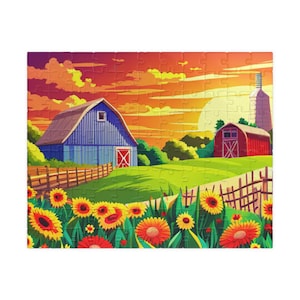 Farm Puzzle (110, 252, 520, 1014-Piece), Puzzle Lover Gift, Birthday Gift, Sunset Puzzle, Farm Barn Puzzle, Gift for Puzzle Lover