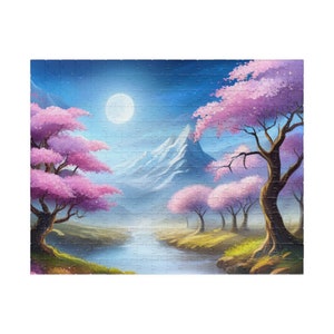 Nachttuinpuzzel (110, 252, 520, 1014-delig), verjaardagscadeau, cadeaupuzzelliefhebber, landschapspuzzel, bergpuzzel, bloeiende bomen