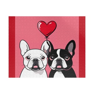 Frenchie&#39;s in Love Puzzle (110, 252, 520, 1014-Piece), Valentines Day, French Bulldog Puzzle, Dog Lover Gift, Jigsaw Puzzle, Heart Puzzle
