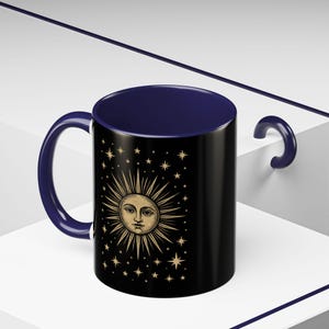Celestial Coffee Mug: Sun and Stars Ceramic Cup, Astrology Gift
