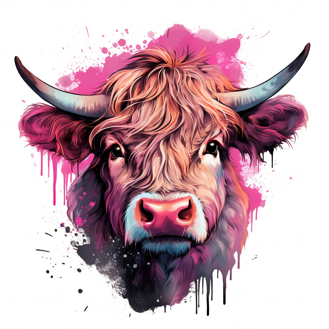 Long Haired Highland Cow Art Clipart Png Highland Cow Png for - Etsy