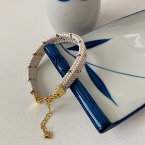 Obijime silk bracelet gold plated chain adjustable cream gold Japanese vintage Kumihimo braided kimono accessory free gift pouch Mother&#39;s