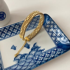 Obijime silk bracelet gold plated chain adjustable sparkly gold Japanese vintage Kumihimo braided kimono accessory free gift pouch Mother&#39;s