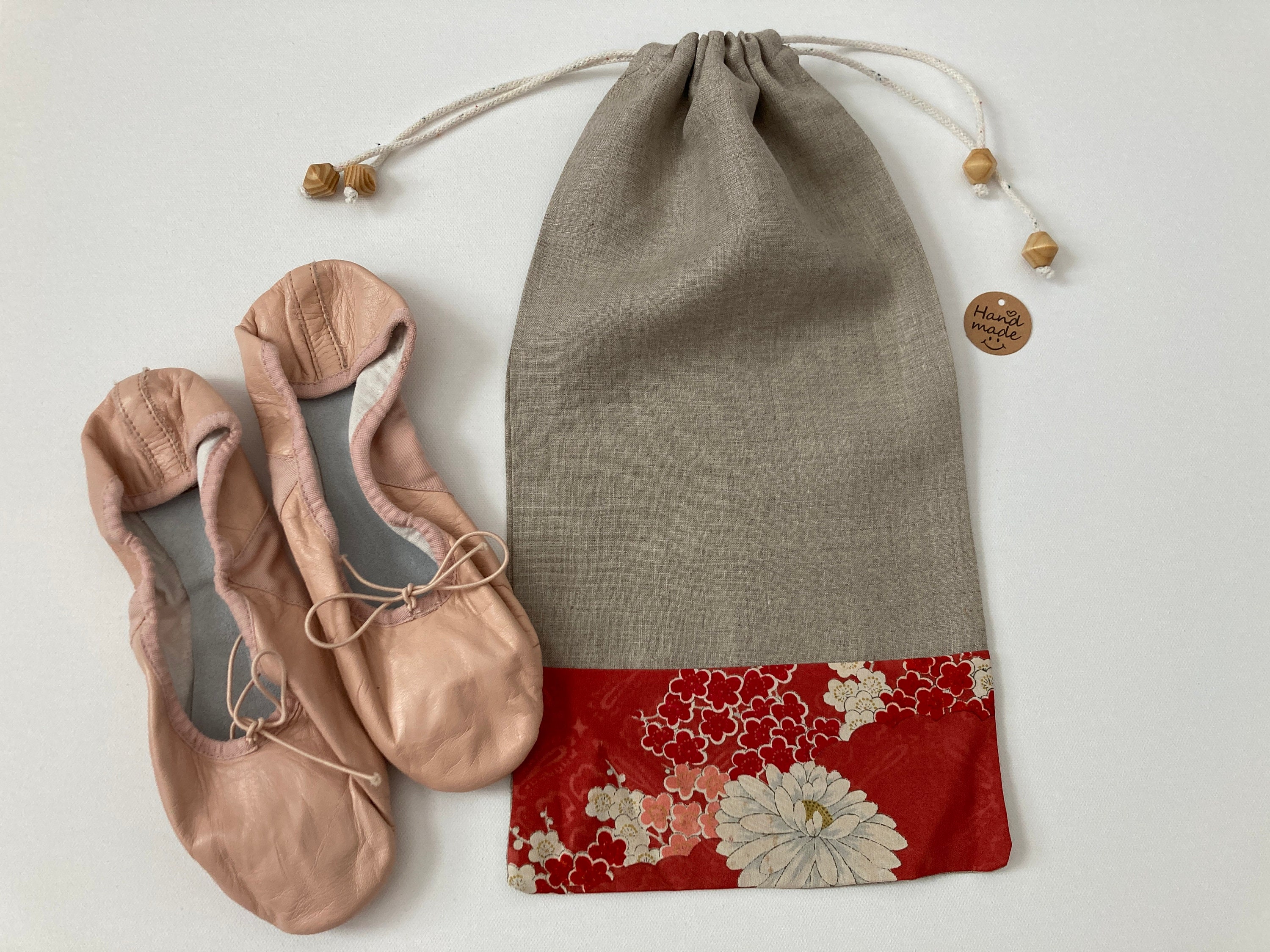Pointe Shoe Ballet Bag: Linen Drawstring Japanese Kimono Silk Accessory