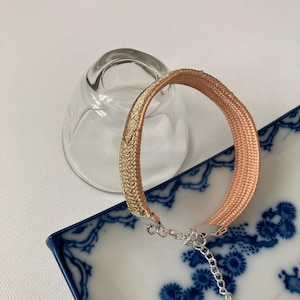 Obijime silk bracelet silver plated chain adjustable bronze peach Japanese vintage kumihimo braided kimono accessory free pouch Mother's