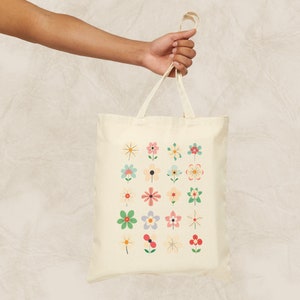 Wildflower Tote Bag, Floral Tote Bag, Vintage Aesthetic Tote Bag, Floral Gift For Her, Gift For Women, Birthday Gift Bag, Flower Stamps Tote