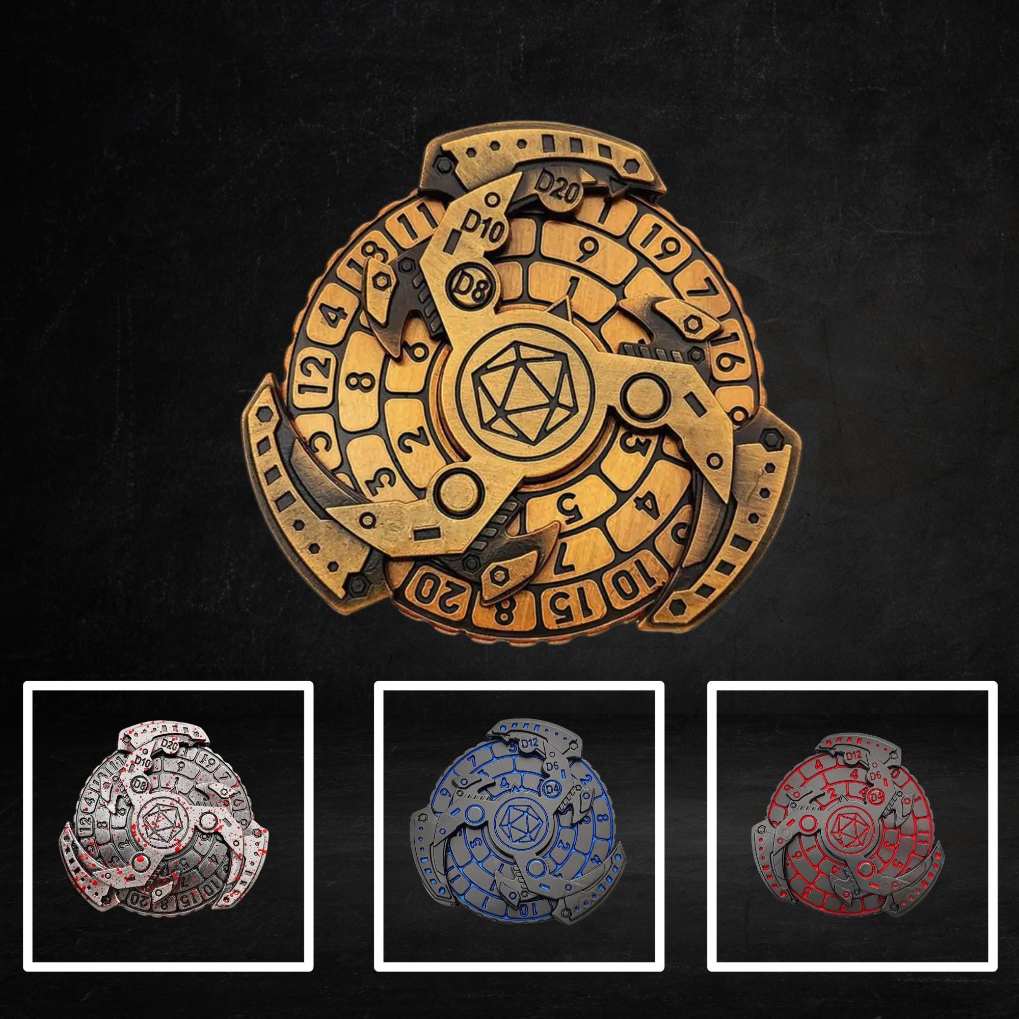 Metal Steampunk Compass Dice 7-in-1 DnD RPG Fingertip Gyro 360 Degree Spinning Metal Dice for Dungeons and Dragons