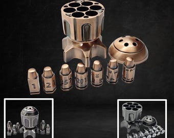 Metal RPG Dice Set with Revolver Case Premium DnD Storage Unique Gamer Gift Tabletop Accessory Collectible