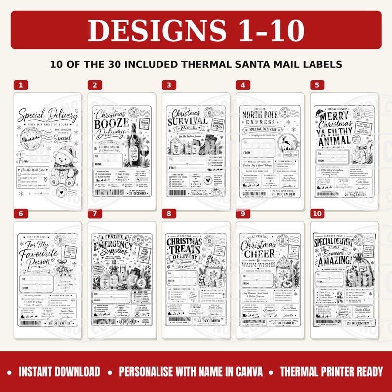 30 Thermal Santa Mail Label Templates, Christmas Canva Designs for ...