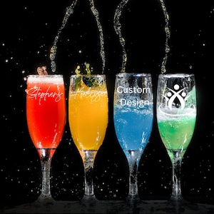 Personalized Champagne Flute Glasses, Party Glasses, Personalized Flutes with your logo, Custom Name, Custom Logo, Etched Glass.