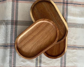 Assiette à dessert en bois, plateau en bois japonais, assiette à collation, plateau pour comptoir de cuisine, cadeau de pendaison de crémaillère pour elle, décoration d'intérieur, plateau en bois massif