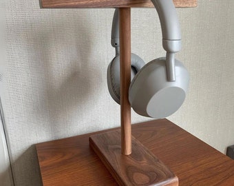 Wooden Headphone Stand For Desk Walnut Oak, Minimal Wooden Decor, Headphone Wood Holder Accessories For Office Headphones Holder Display