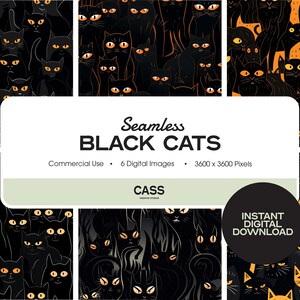 Black Cats Seamless Digital Papers, Halloween Pattern, Instant Download, Commercial Use, Printable Scrapbook Paper