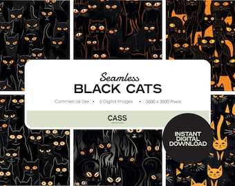 Black Cats Seamless Digital Papers, Halloween Pattern, Instant Download, Commercial Use, Printable Scrapbook Paper