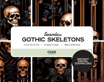 Gothic Skeleton Seamless Digital Papers, Gothic Seamless Pattern, Instant Download, Commercial Use, Printable Scrapbook Paper