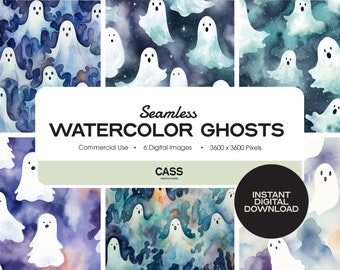 Watercolor Ghosts Seamless Digital Papers, Halloween Pattern, Instant Download, Commercial Use, Printable Scrapbook Paper