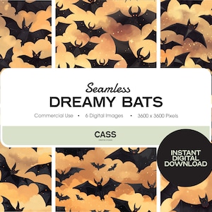 Dreamy Bats Digital Papers, Halloween Seamless Pattern, Instant Download, Commercial Use, Printable Scrapbook Paper