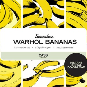 Vintage Warhol Bananen nahtlose digitale Papiere, Vintage Obst Muster, sofortiger Download, kommerzielle Nutzung, druckbares Scrapbookpapier