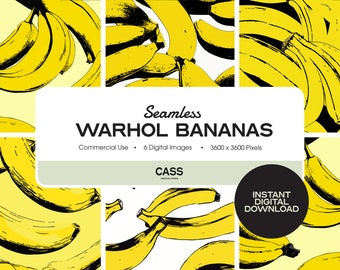Vintage Warhol Bananas Seamless Digital Papers, Vintage Fruit Pattern, Instant Download, Commercial Use, Printable Scrapbook Paper