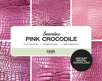 Pink Crocodile Seamless Digital Papers, Animal Print Pattern, Instant Download, Commercial Use, Printable Scrapbook Paper