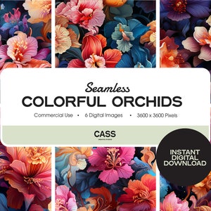 Colorful Orchids Seamless Digital Papers, Floral Pattern, Instant Download, Commercial Use, Printable Scrapbook Paper