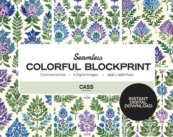 CARTE digitali COLORFUL BLOCKPRINT, modello FLOREALE senza soluzione di continuità, download istantaneo, uso commerciale, carta scrapbook stampabile