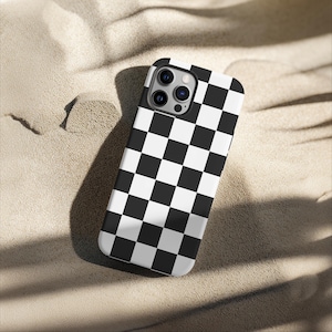 Black & White Checkered Phone Case, Retro Checkerboard, iPhone 15 14 13 12 11 Pro Max 8 Plus X, Samsung Galaxy S23 S22 S20 Ultra