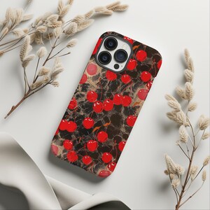 Metallic Cherries Phone Case, Cute Fruit Cherries, Trendy Case, iPhone 15 14 13 12 11 Pro Max 8 Plus X, Samsung Galaxy S23 S22 S20 Ultra