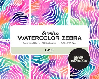 Watercolor Zebra Seamless Digital Papers, Animal Print Pattern, Instant Download, Commercial Use, Printable Scrapbook Paper