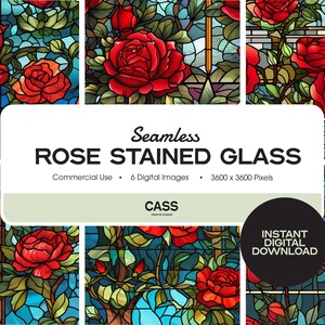 Rose Buntglas nahtlose digitale Papiere, Blumenmuster, sofortiger Download, kommerzielle Nutzung, druckbares Scrapbook Papier