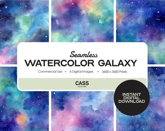 Galaxy Watercolor Seamless Digital Paper, Abstract Pattern, Instant Download, Commercial Use, Printable Scrapbook Paper