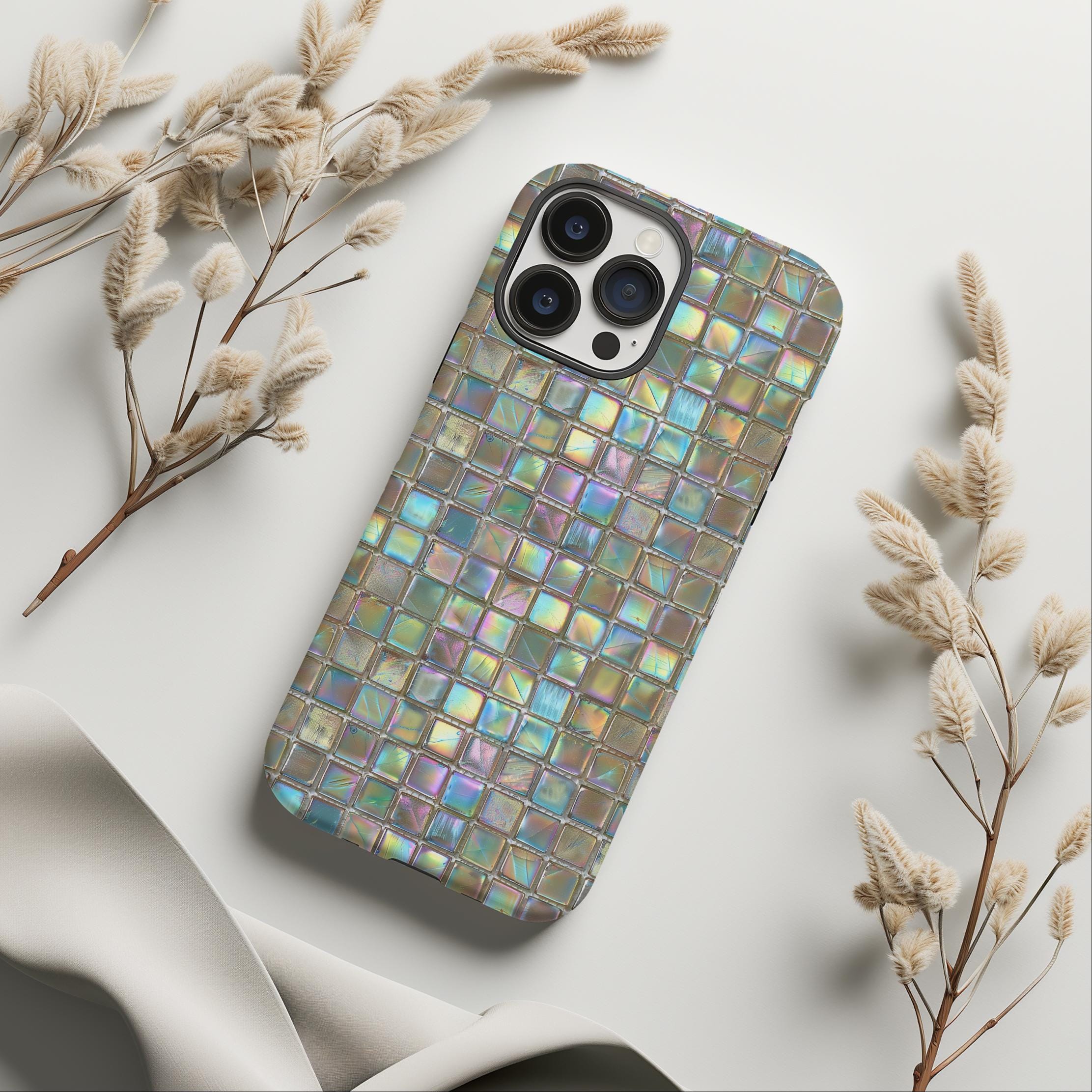 Iridescent Mosaic Tile Phone Case, Holographic Pattern, Trendy, iPhone ...