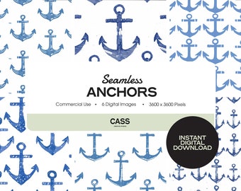 ANCHORS Seamless Digital Papers, Nautical Pattern, Instant Download, Commercial Use, Printable Scrapbook Paper