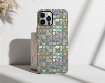 Iridescent Mosaic Tile Phone Case, Holographic Pattern, Trendy, iPhone 15 14 13 12 11 Pro Max 8 Plus X, Samsung Galaxy S23 S22 S20 Ultra