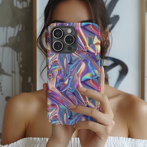 Capa de telefone iridescente, brilho holográfico, capa de telefone moderna, iPhone 15 14 13 12 11 Pro Max 8 Plus X, Samsung Galaxy S23 S22 S20 Ultra